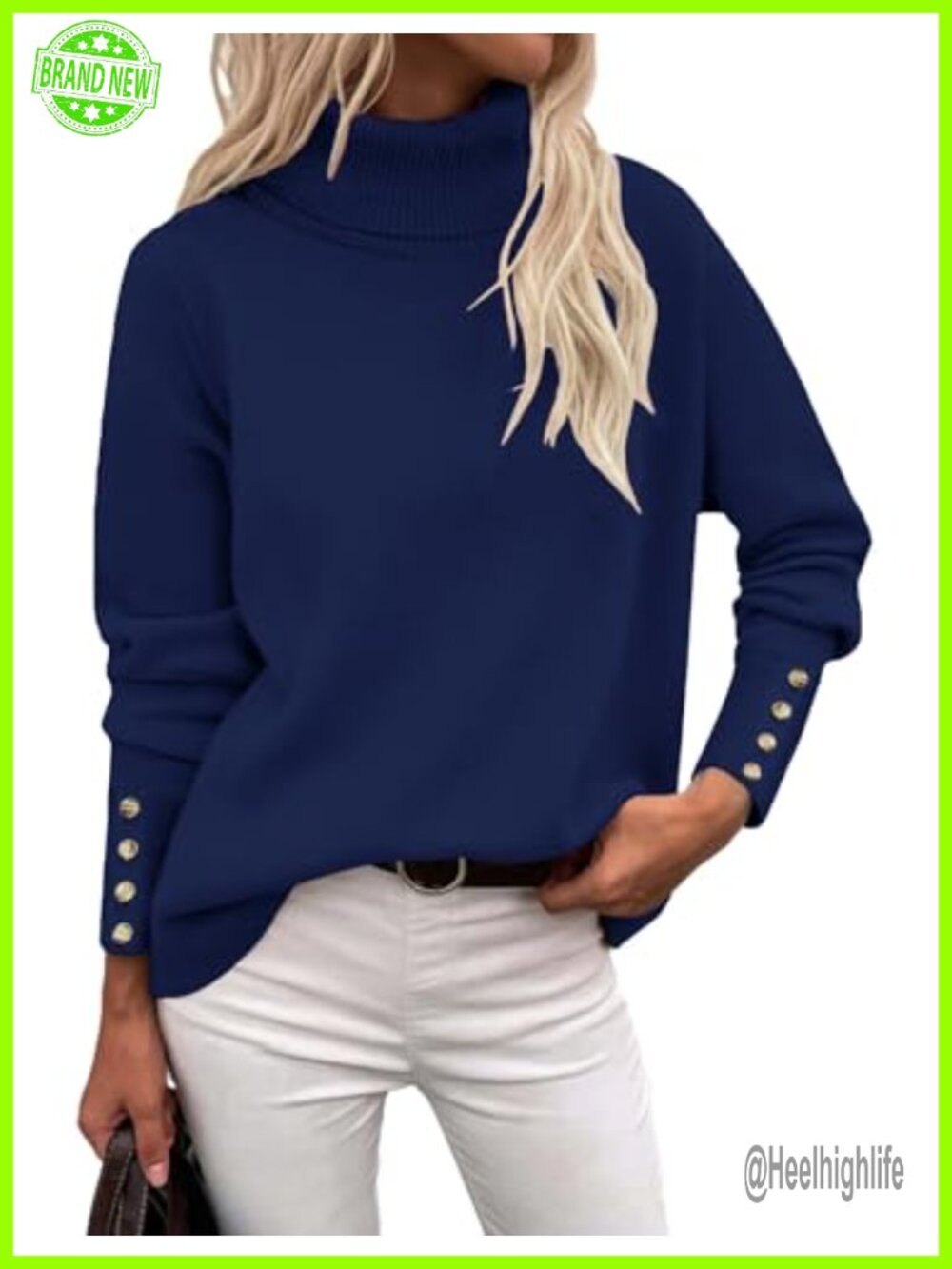 Women's Turtleneck Knit Sweater High Low Hem Pullover Fall Winter